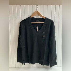 Banana Republic Factory Wool Blend Black Ribbed V Neck Sweater Size Large NWT